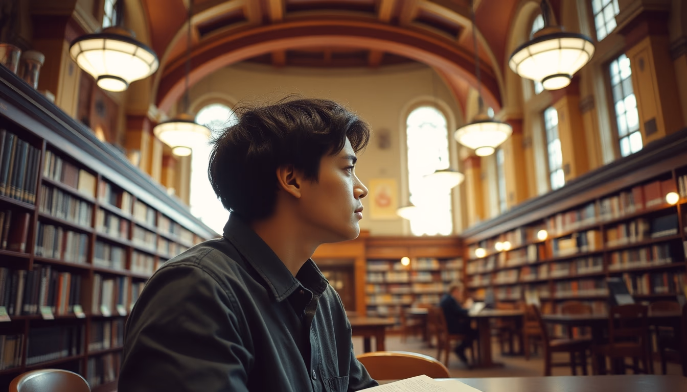 harvard library reading room in editorial style