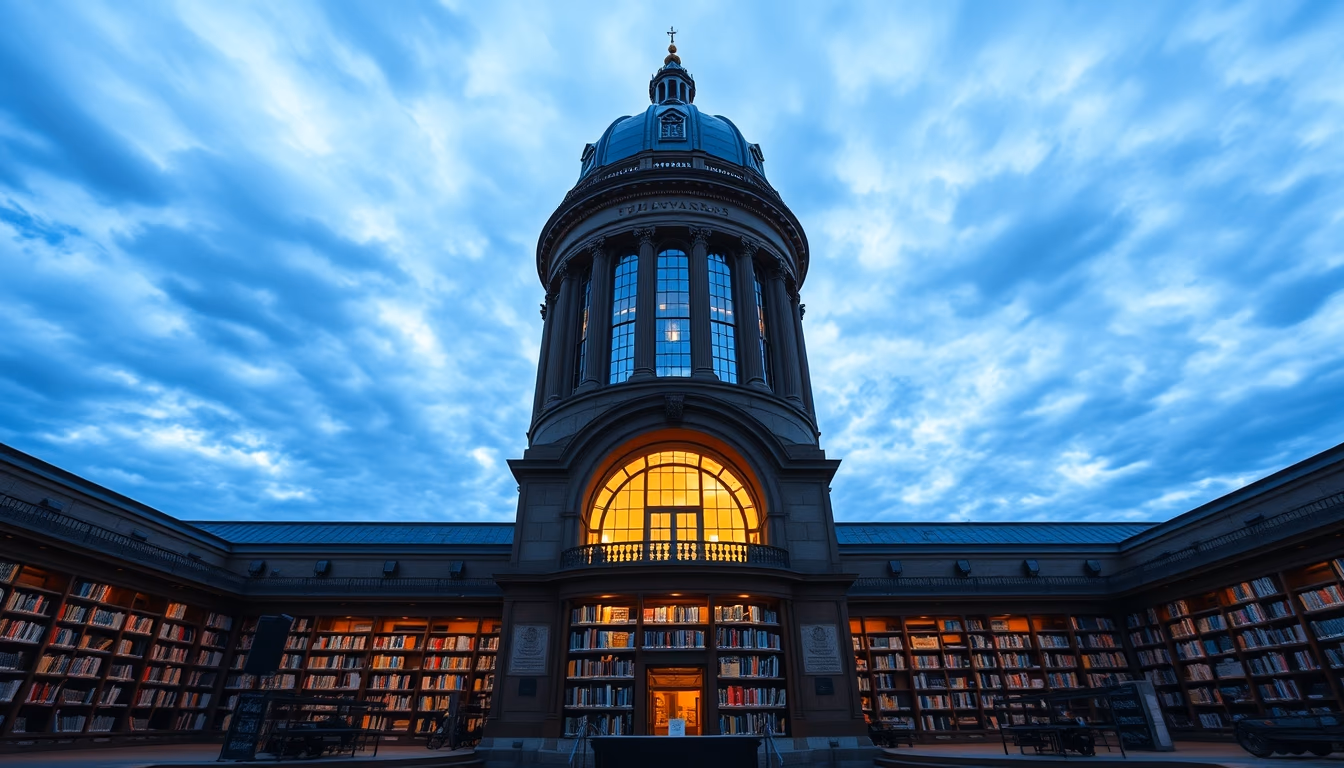 harvard library reading room in editorial style