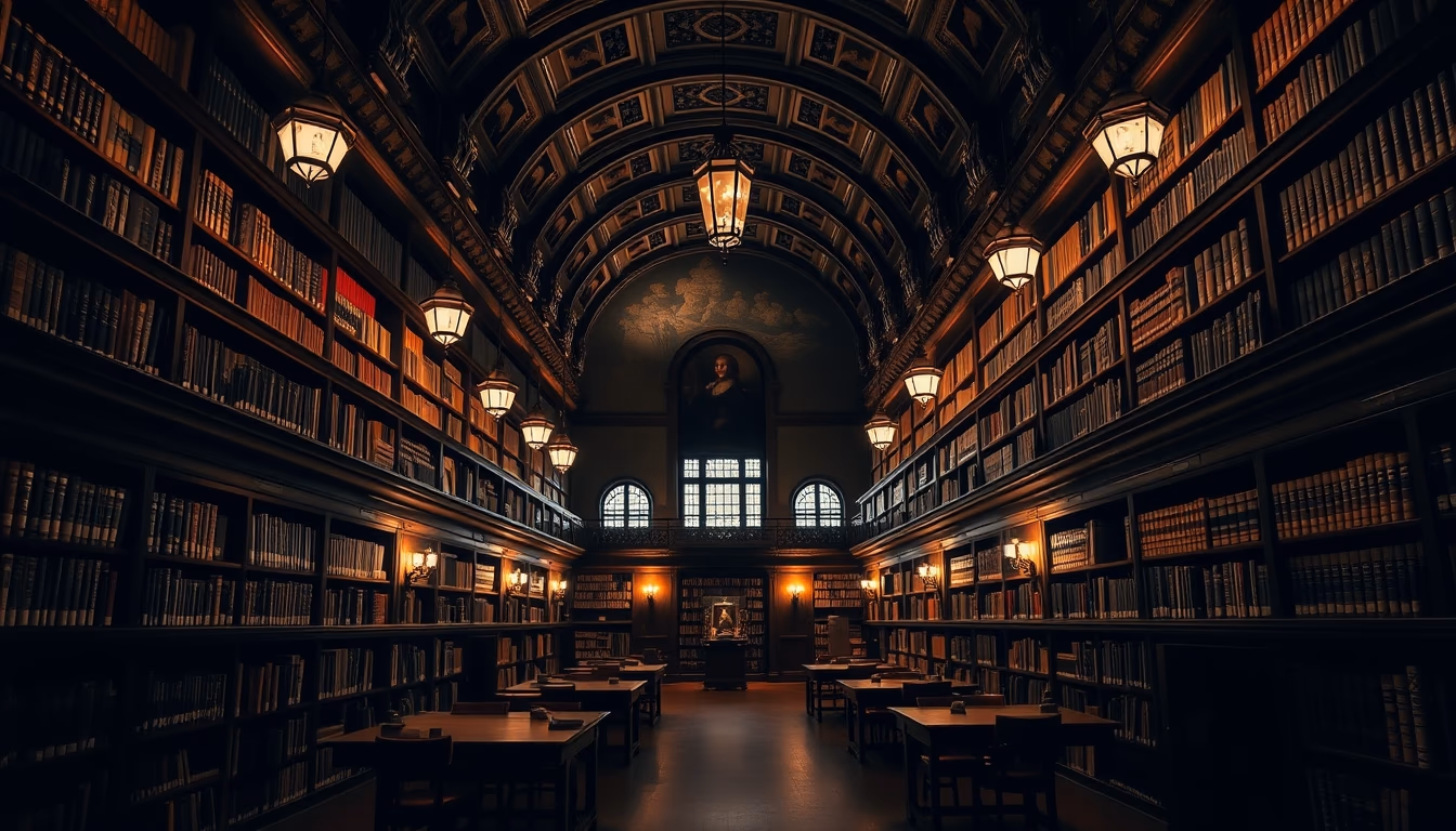 harvard library reading room in editorial style