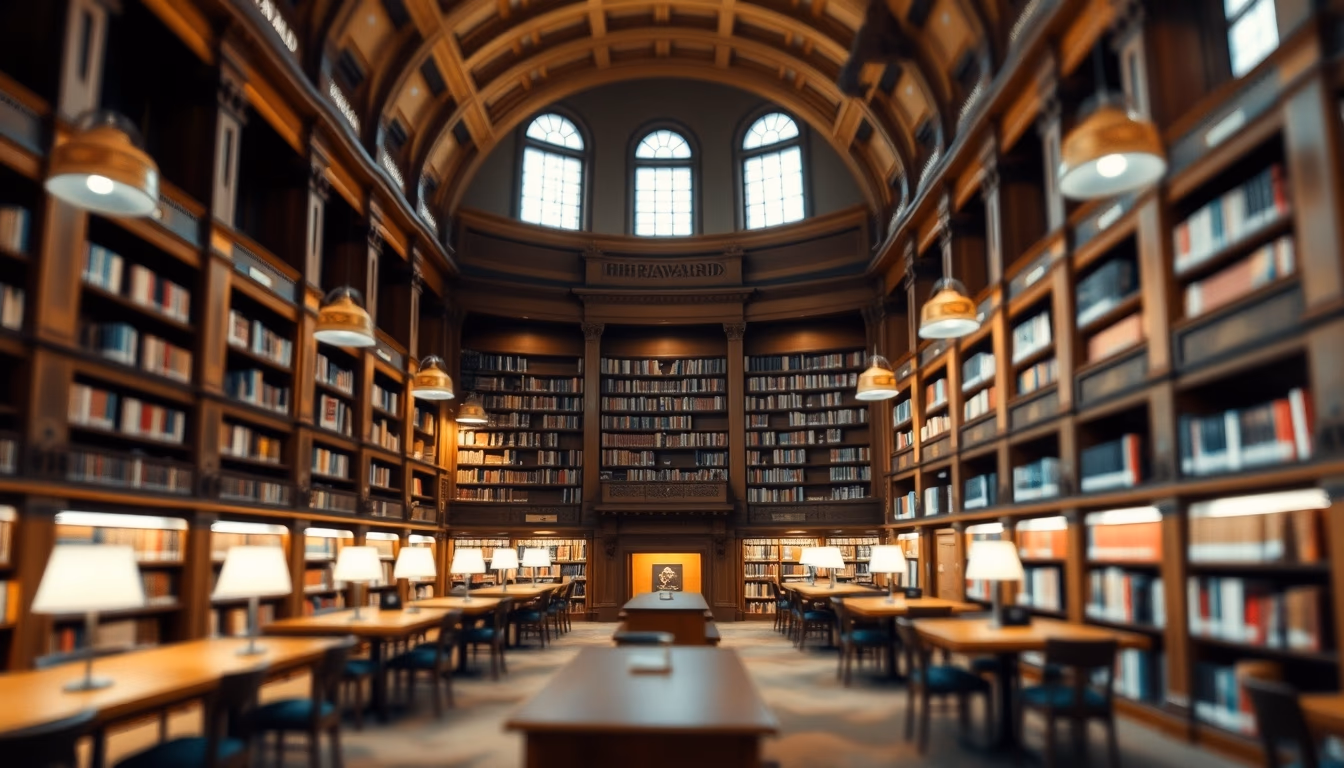harvard library reading room in editorial style