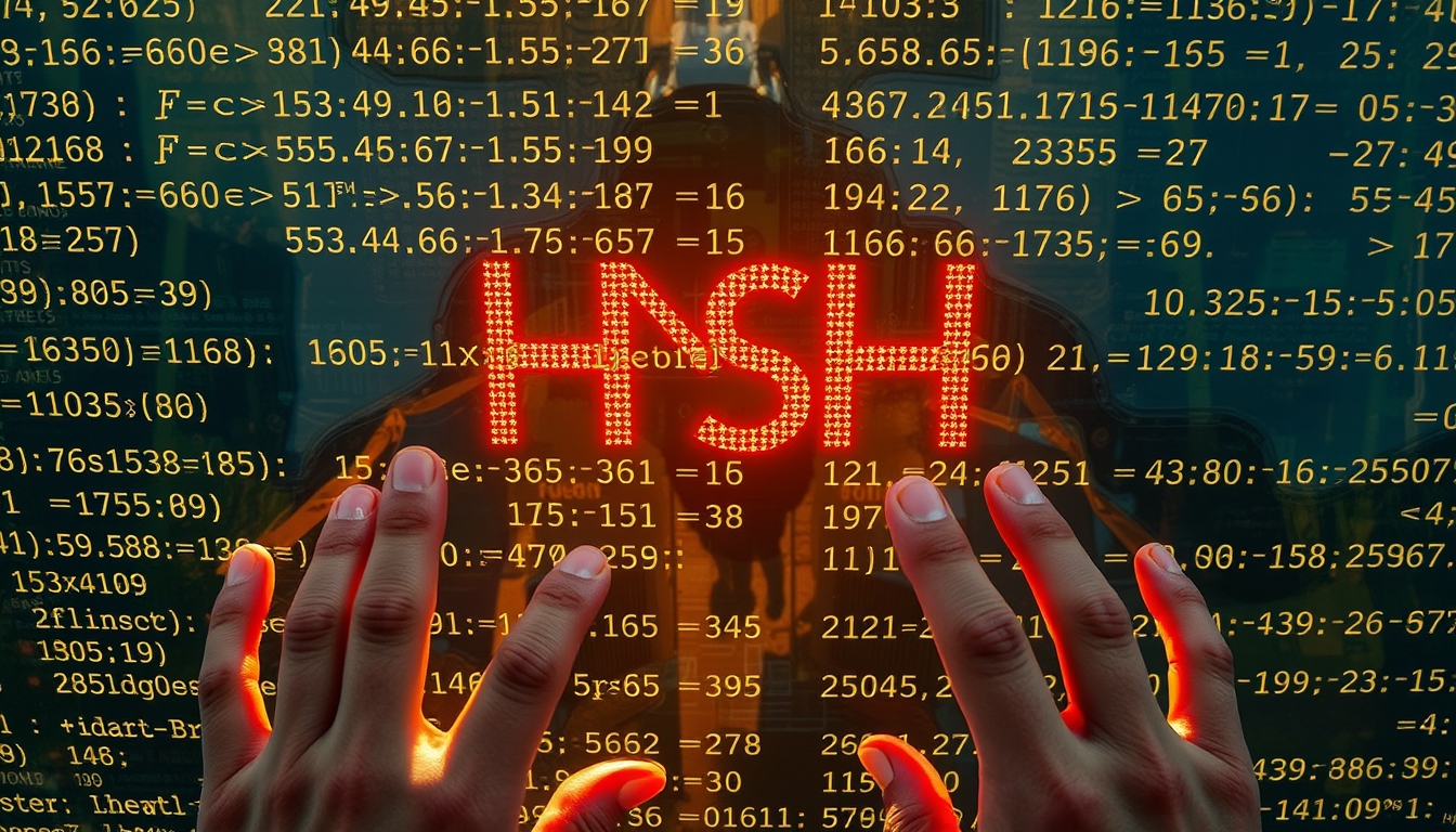 Visualização de função hash equações criptográficas em tela de vidro em estilo editorial