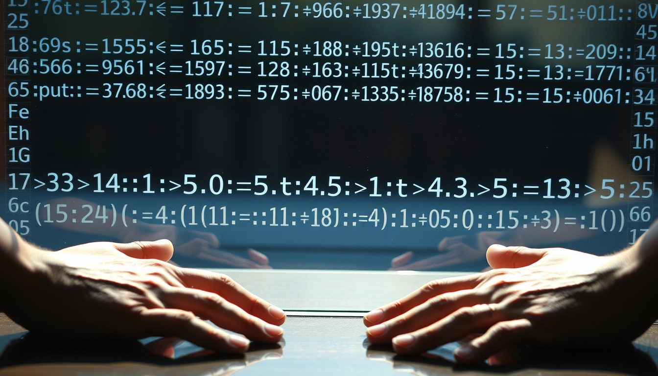 Visualização de função hash equações criptográficas em tela de vidro em estilo editorial