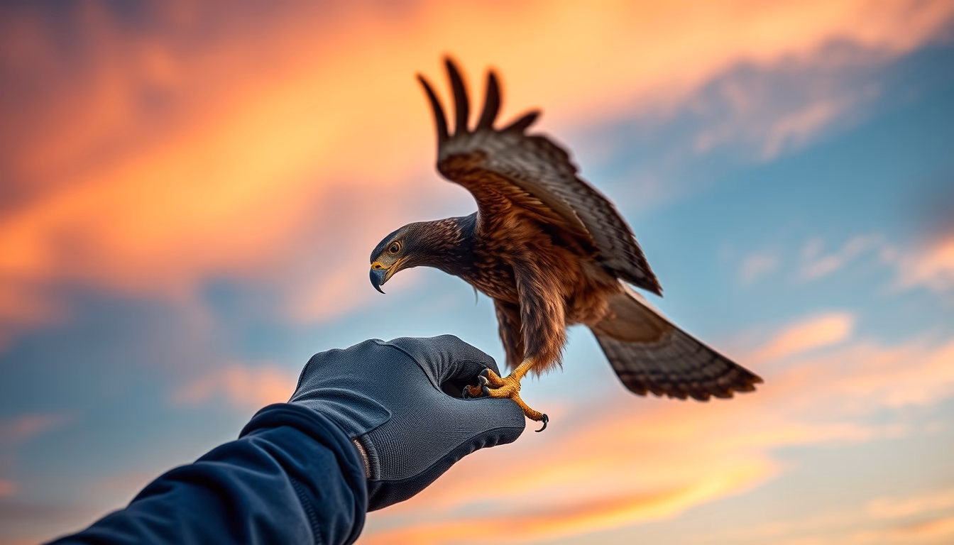 hawk training glove in editorial style