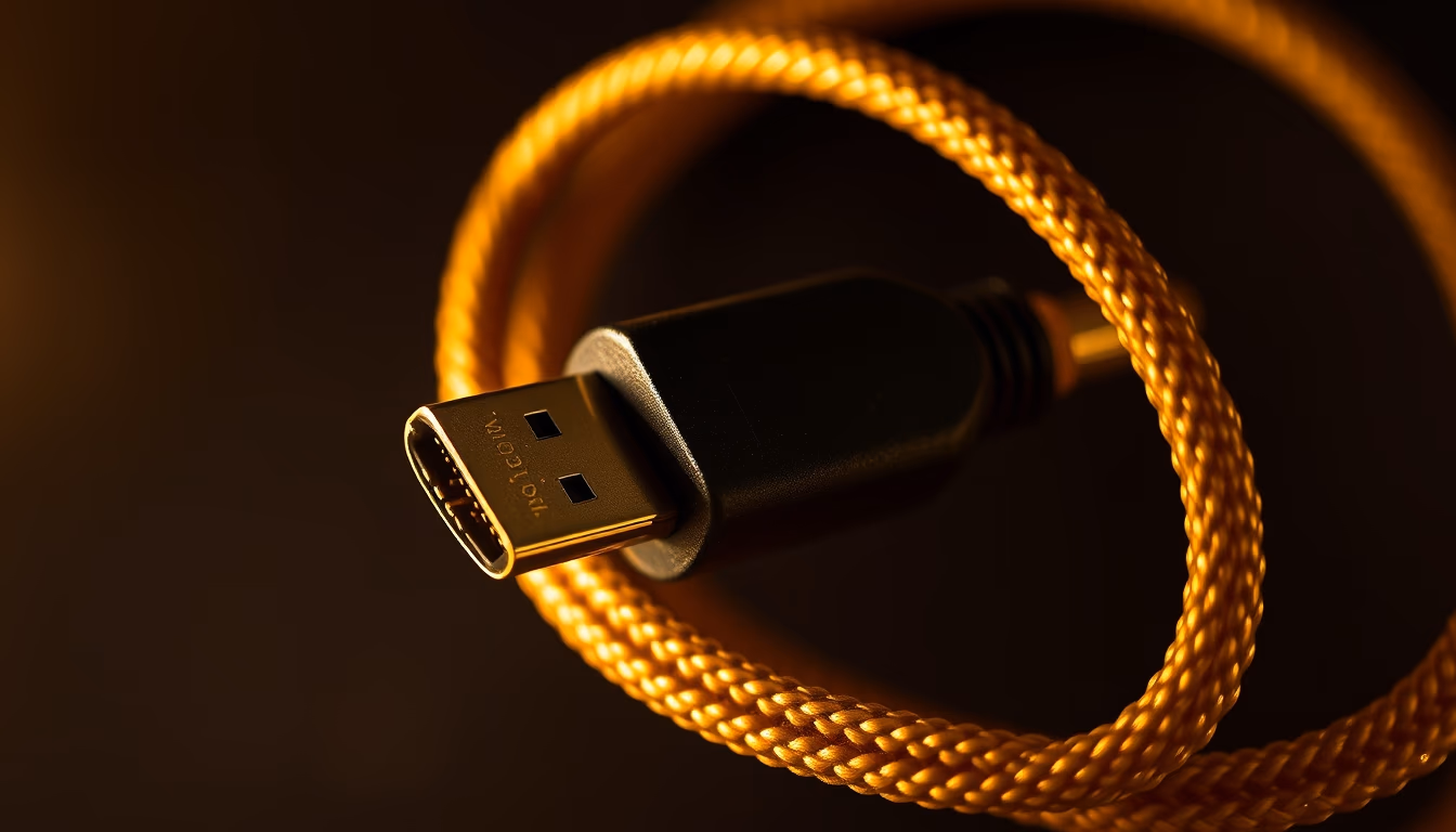 hdmi cable golden in editorial style