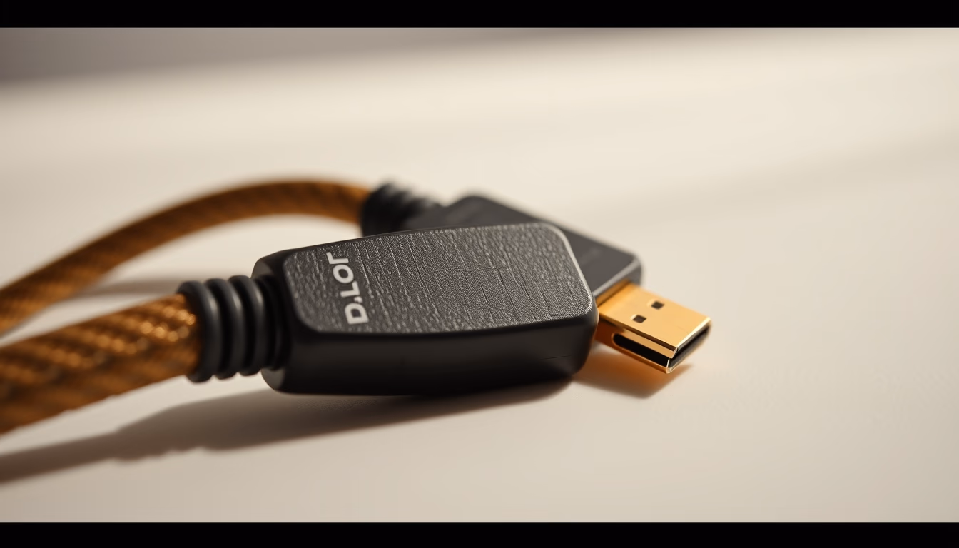 hdmi cable golden in editorial style