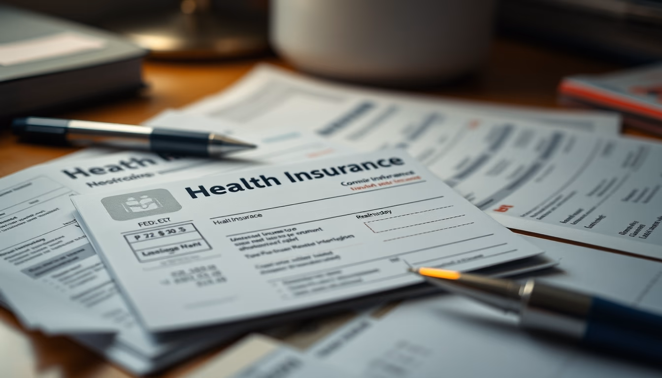 health insurance card on a desk with medical bills in editorial style