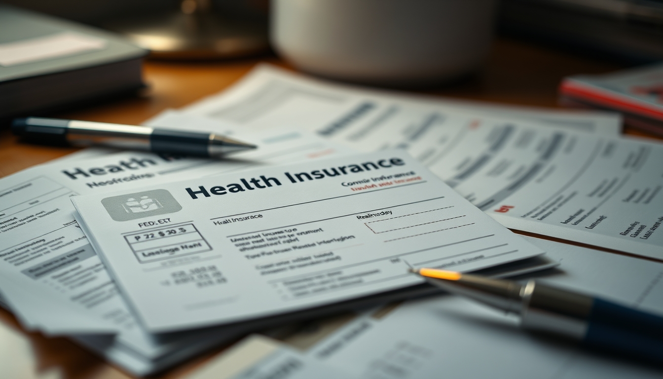 Health insurance card on a desk with medical bills em estilo editorial