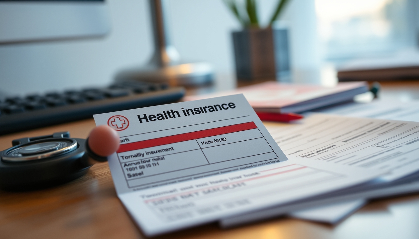 Health insurance card on a desk with medical bills em estilo editorial