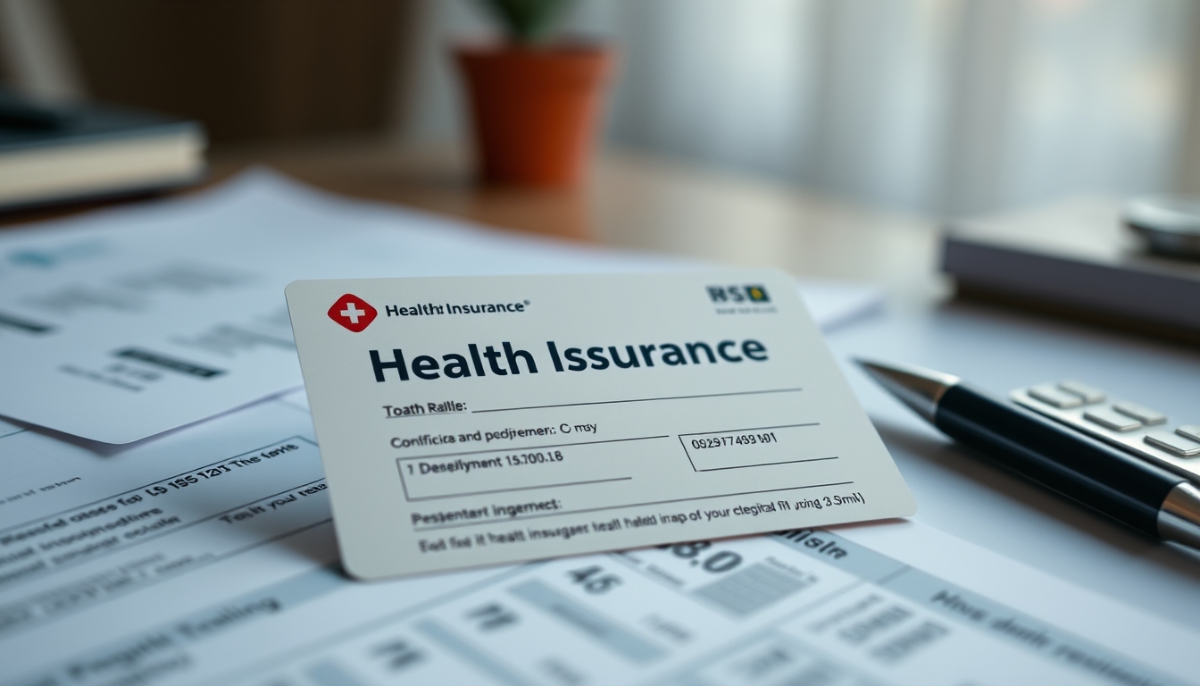 Health insurance card on a desk with medical bills em estilo editorial