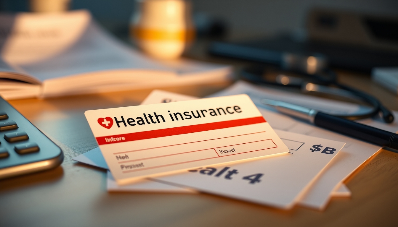 Health insurance card on a desk with medical bills em estilo editorial