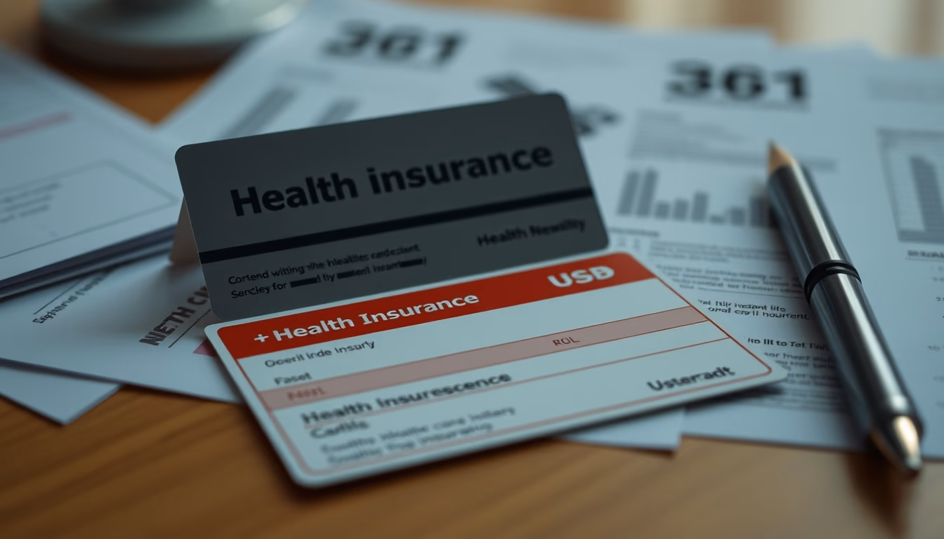 Health insurance card on a desk with medical bills em estilo editorial