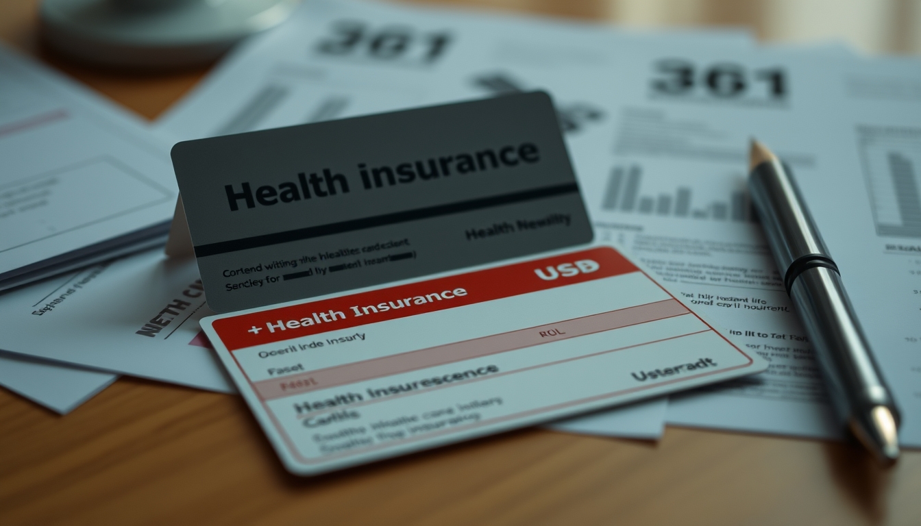 Health insurance card on a desk with medical bills em estilo editorial