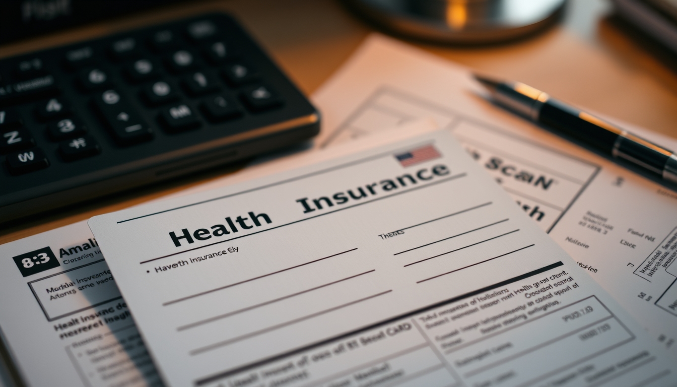 Health insurance card on a desk with medical bills em estilo editorial