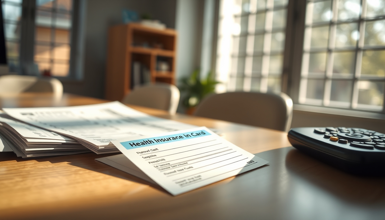 Health insurance card on a desk with medical bills em estilo editorial