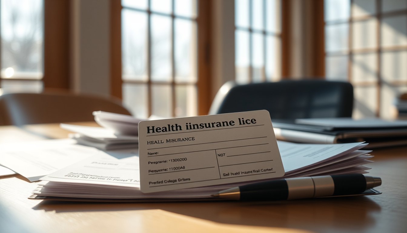 Health insurance card on a desk with medical bills em estilo editorial