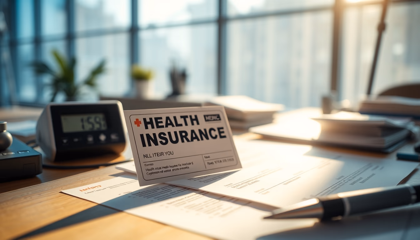 Health insurance card on a desk with medical bills em estilo editorial