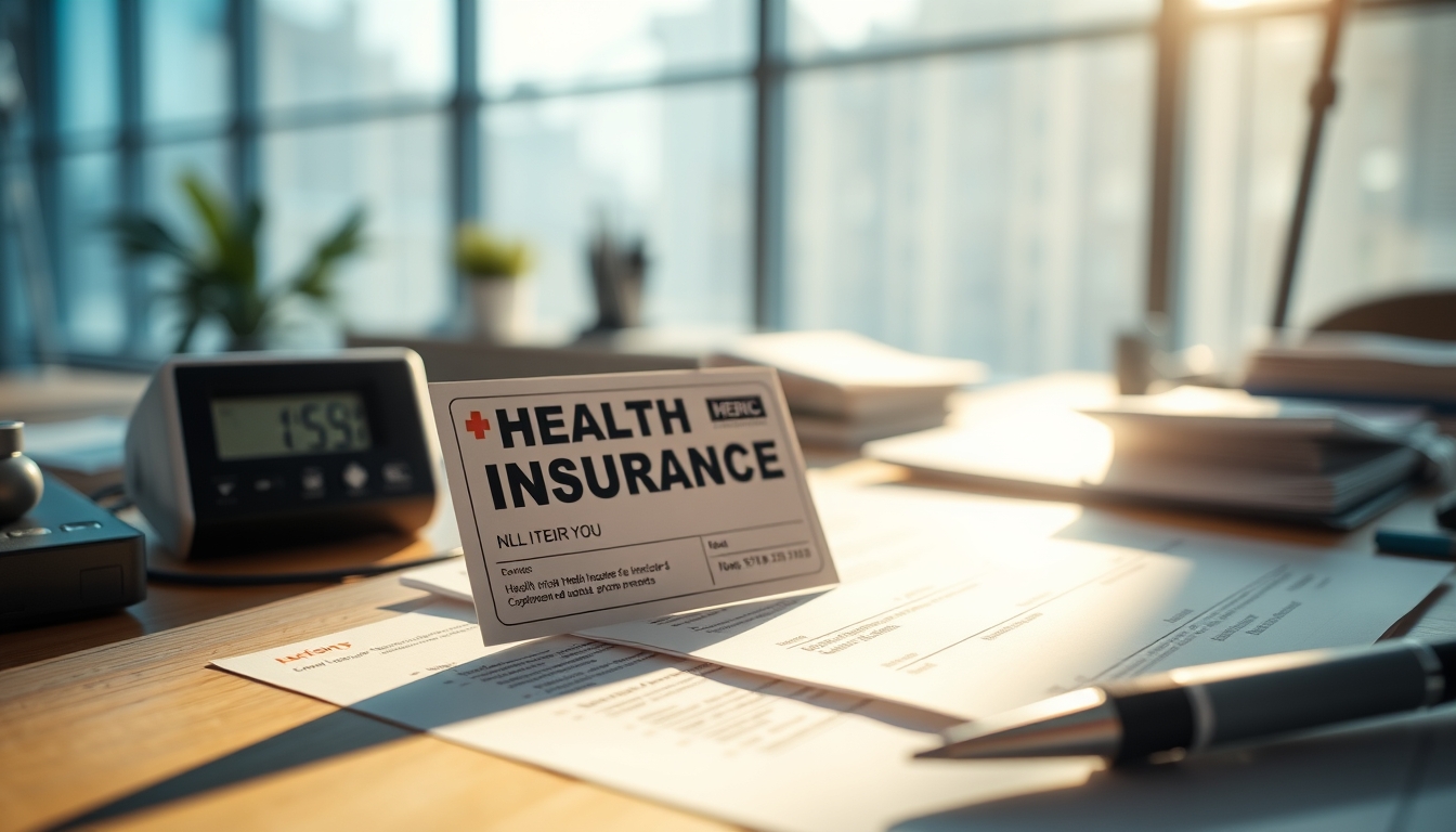 Health insurance card on a desk with medical bills em estilo editorial