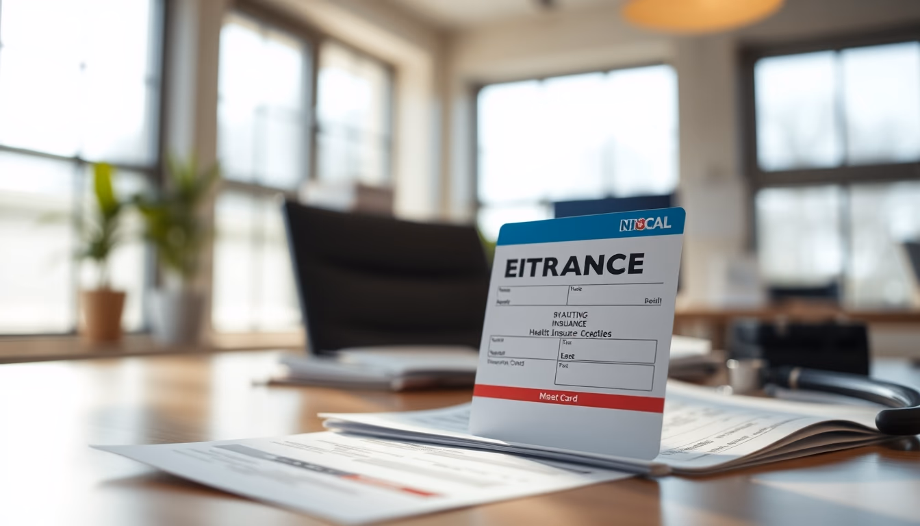 Health insurance card on a desk with medical bills em estilo editorial