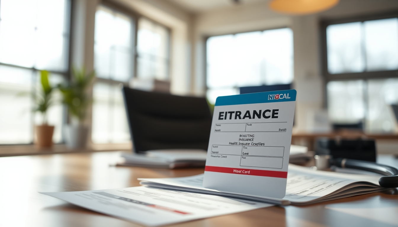 Health insurance card on a desk with medical bills em estilo editorial