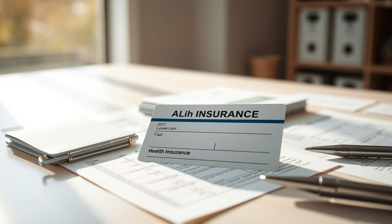Health insurance card on a desk with medical bills em estilo editorial