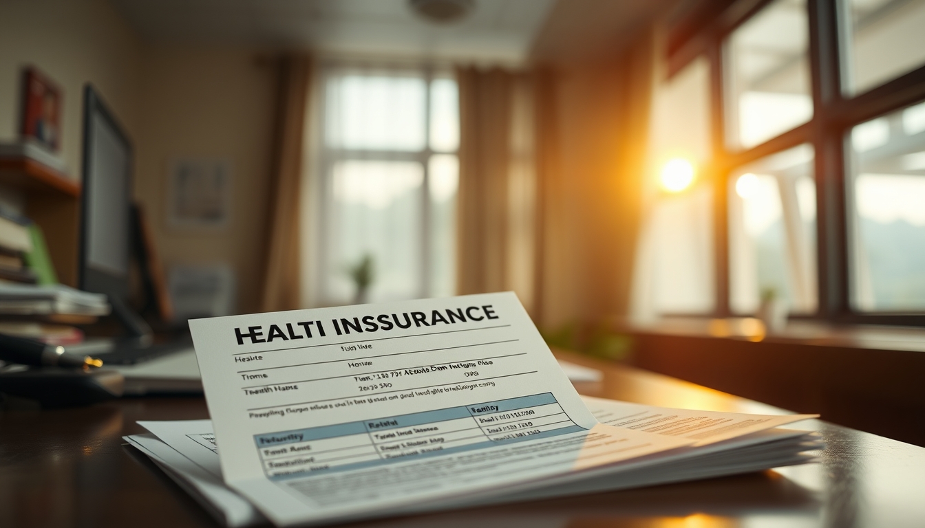 Health insurance card on a desk with medical bills em estilo editorial
