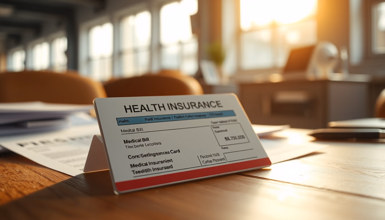 health insurance card on a desk with medical bills in editorial style