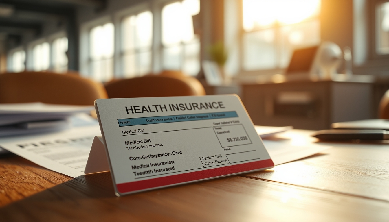 Health insurance card on a desk with medical bills em estilo editorial