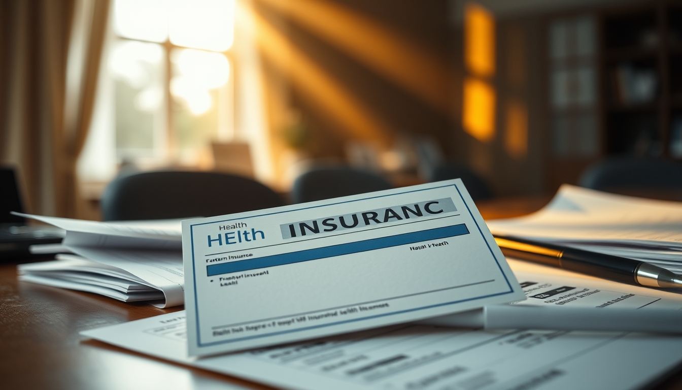 Health insurance card on a desk with medical bills em estilo editorial