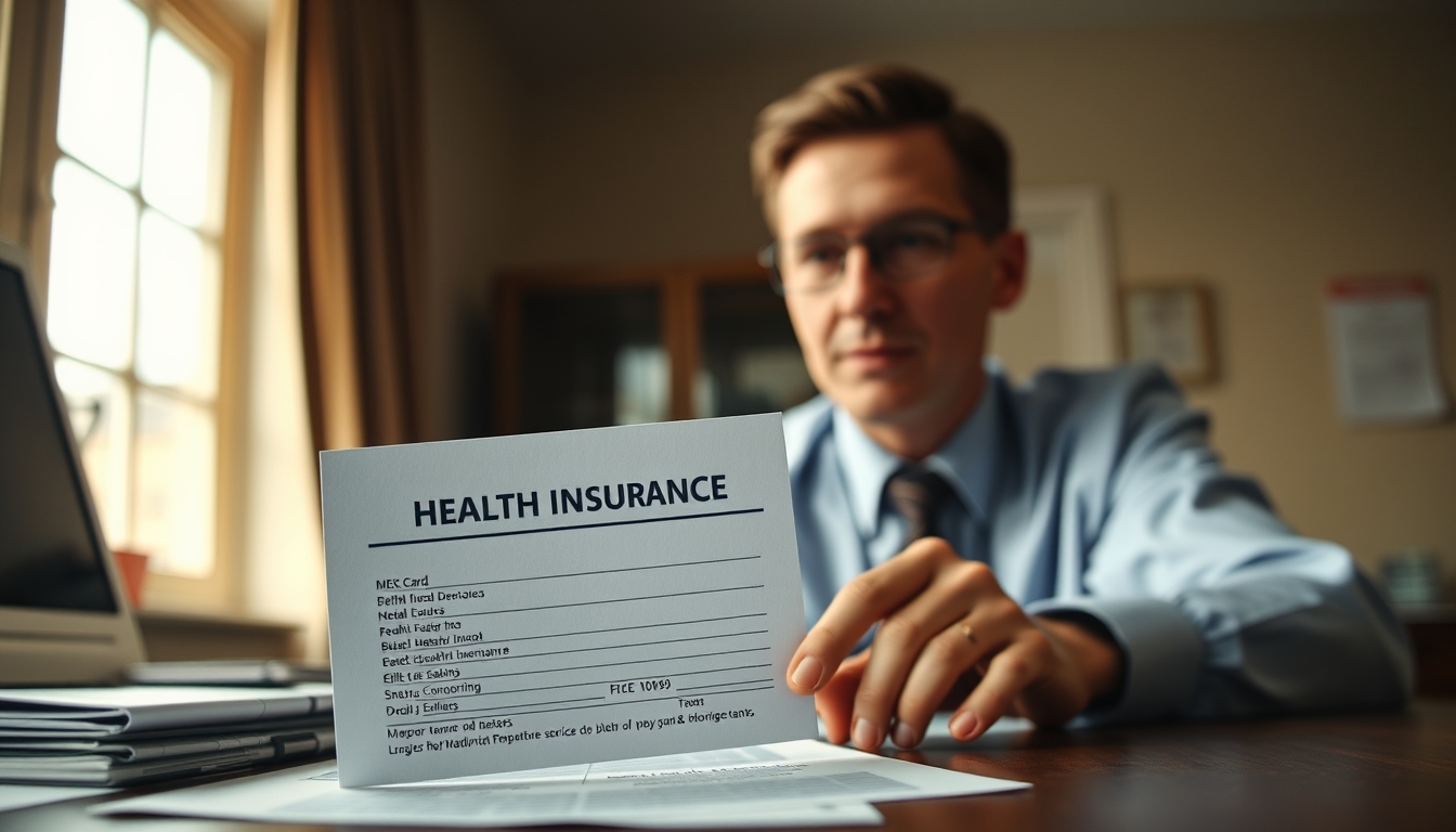 Health insurance card on a desk with medical bills em estilo editorial