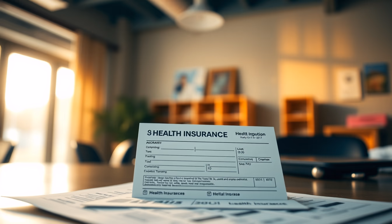 health insurance card on a desk with medical bills in editorial style