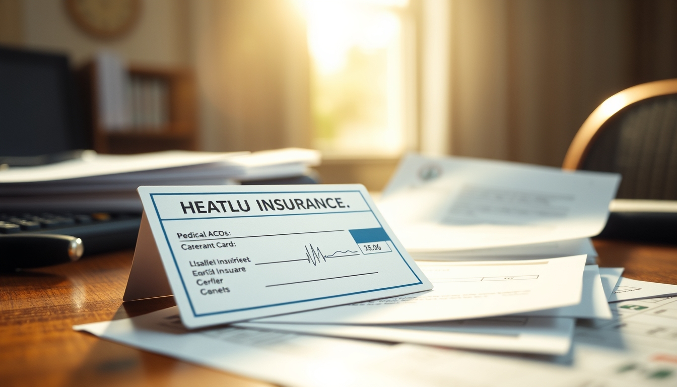 Health insurance card on a desk with medical bills em estilo editorial