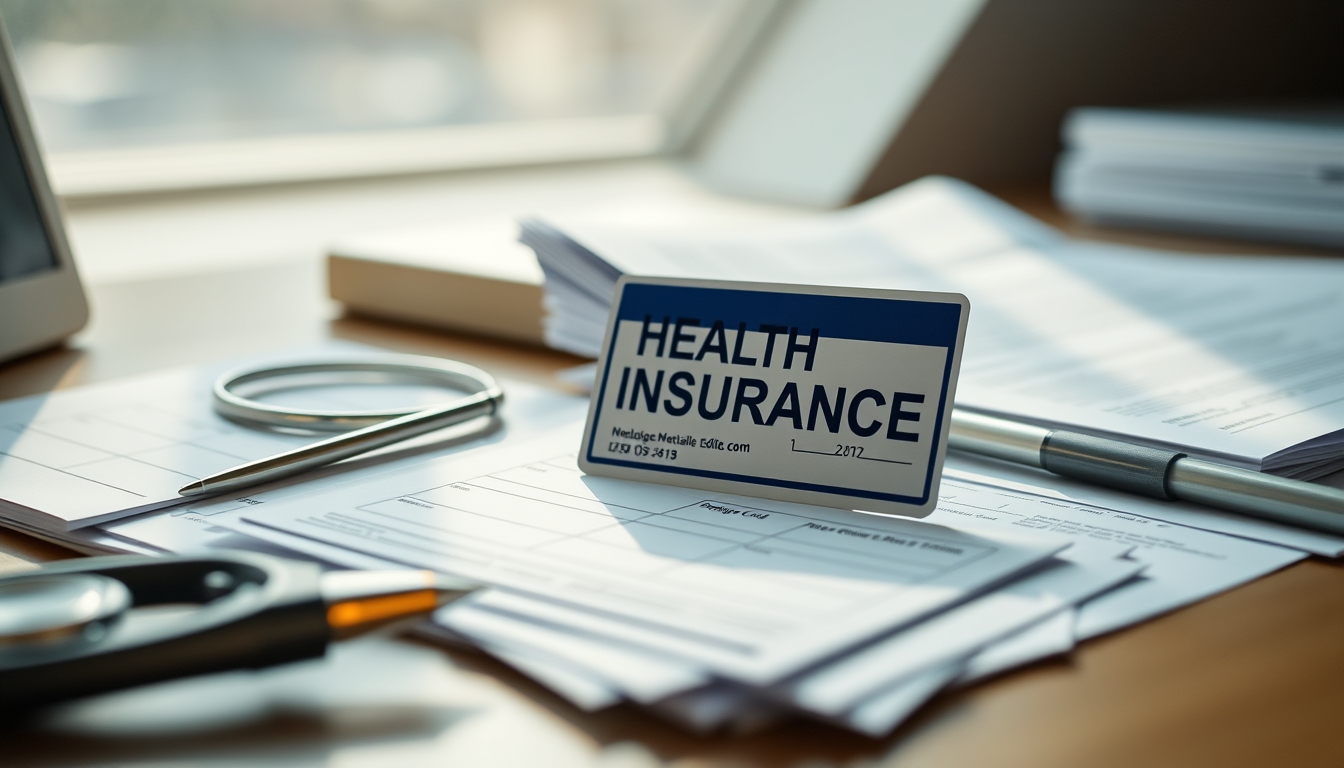 Health insurance card on a desk with medical bills em estilo editorial