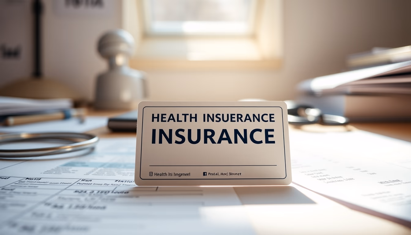 health insurance card on a desk with medical bills in editorial style