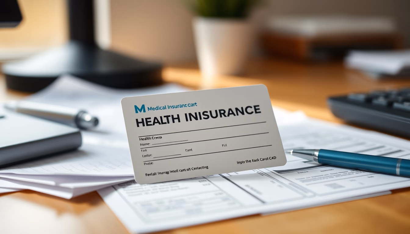 health insurance card on a desk with medical bills in editorial style