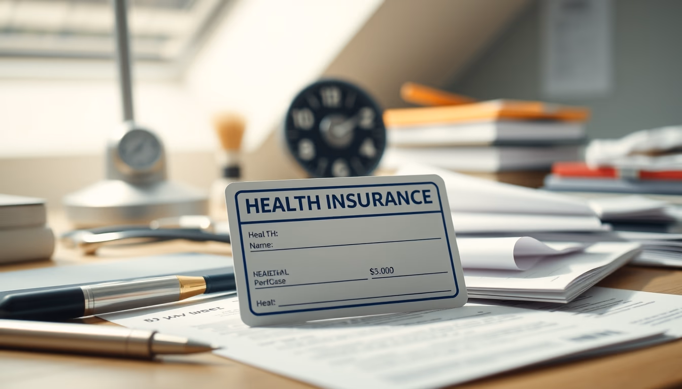 Health insurance card on a desk with medical bills em estilo editorial