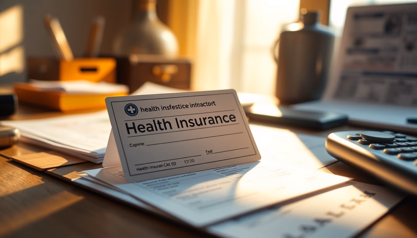 Health insurance card on a desk with medical bills em estilo editorial