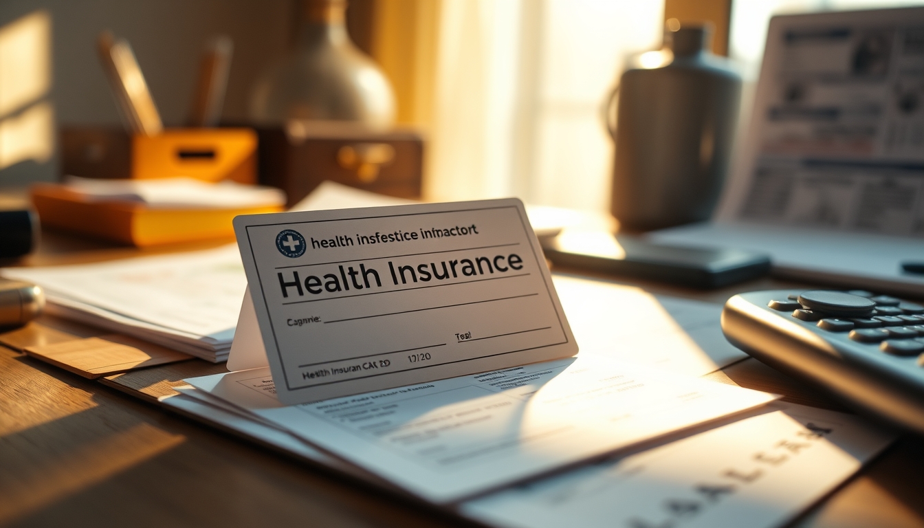 Health insurance card on a desk with medical bills em estilo editorial