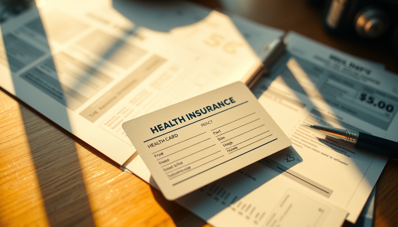 Health insurance card on a desk with medical bills em estilo editorial