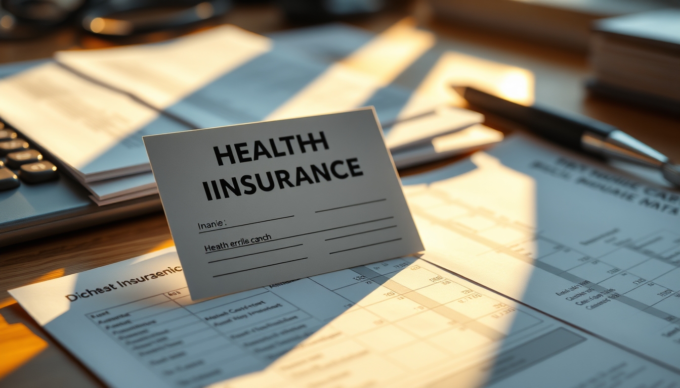 Health insurance card on a desk with medical bills em estilo editorial