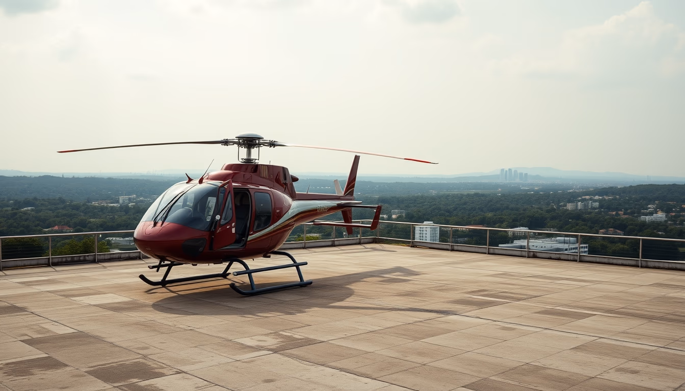 helicopter heliport rooftop in editorial style