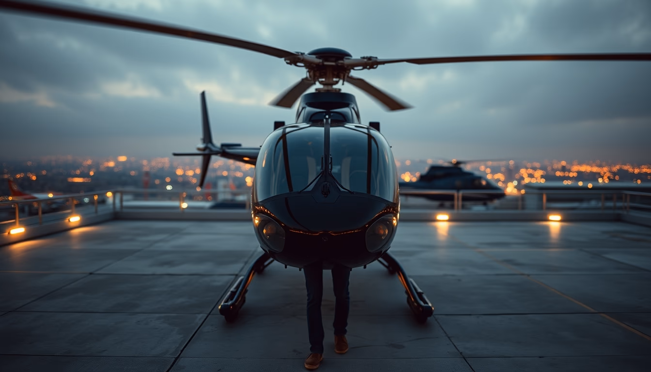 helicopter heliport rooftop in editorial style