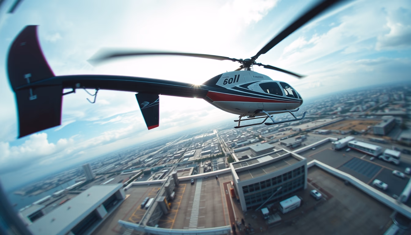helicopter heliport rooftop in editorial style