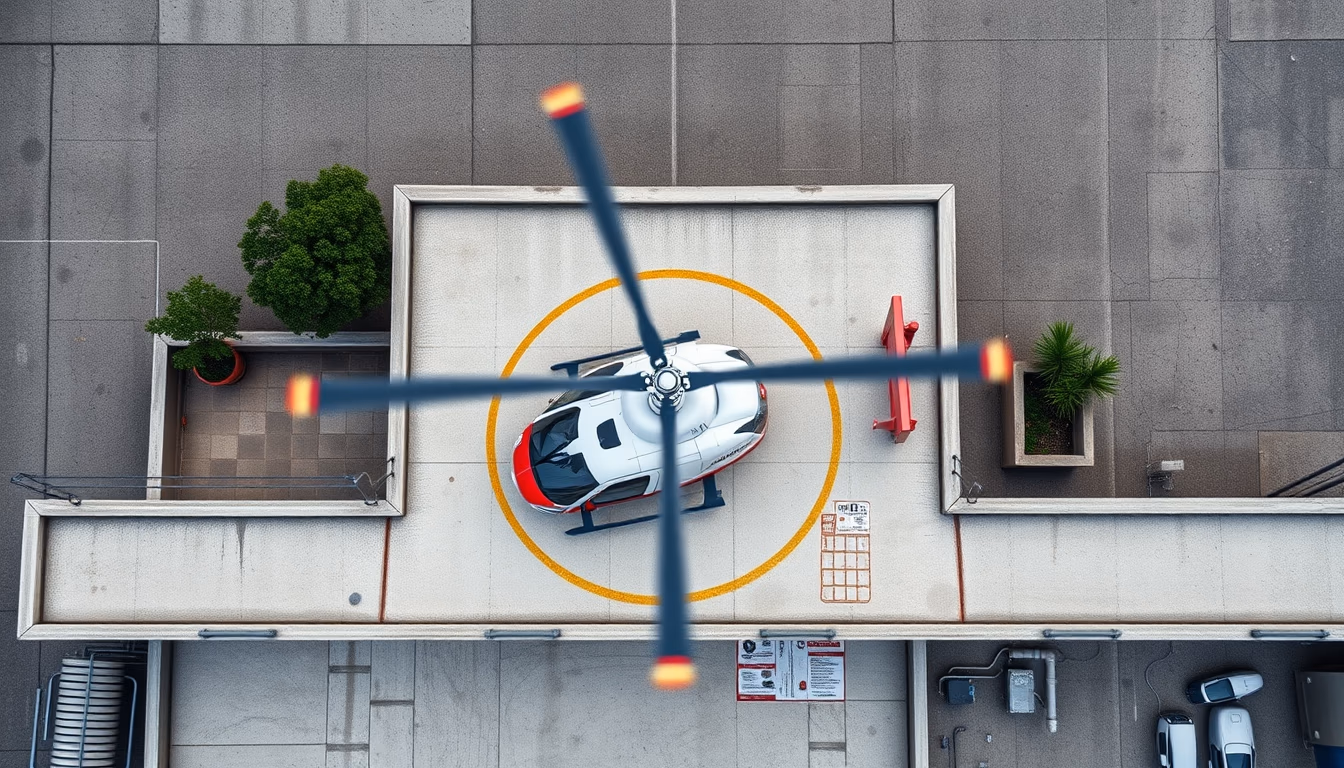 helicopter heliport rooftop in editorial style