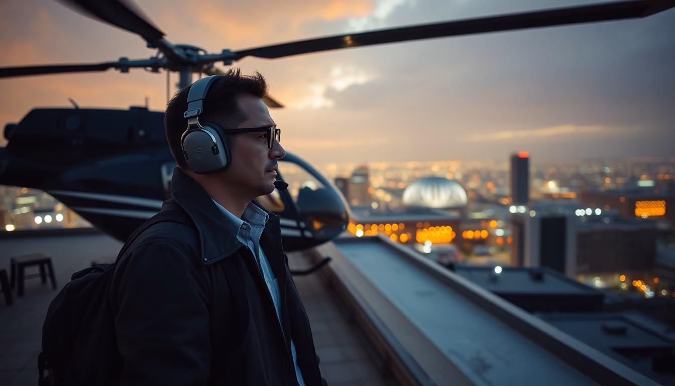 helicopter heliport rooftop in editorial style