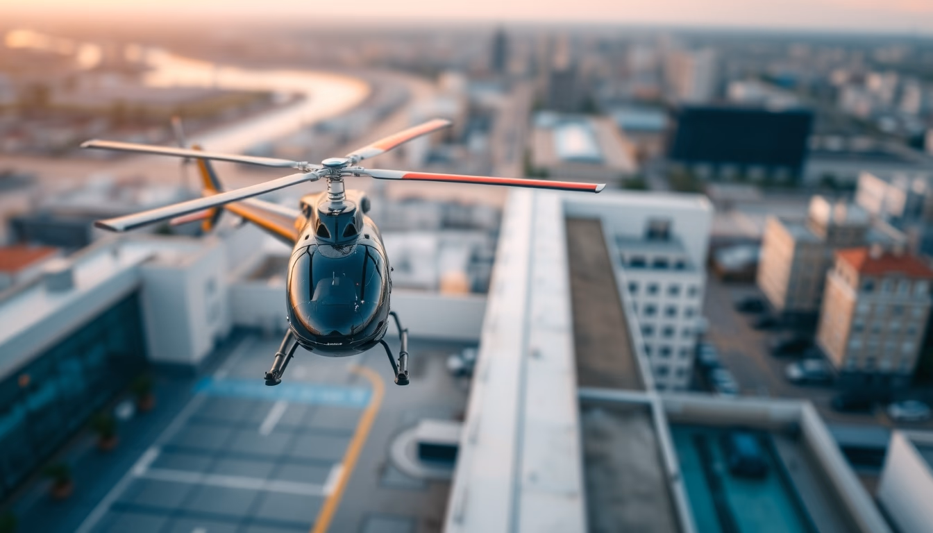 helicopter heliport rooftop in editorial style