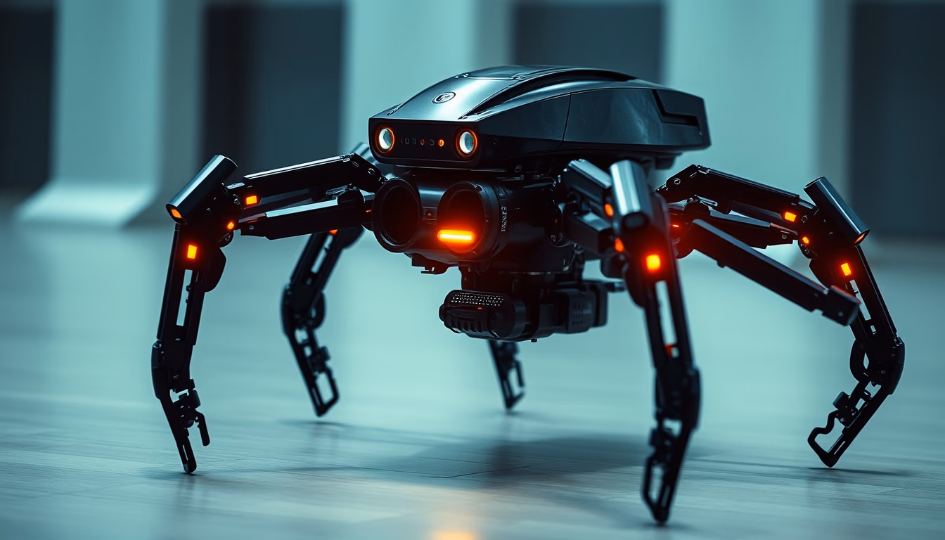 Hexapod robot moving em estilo editorial