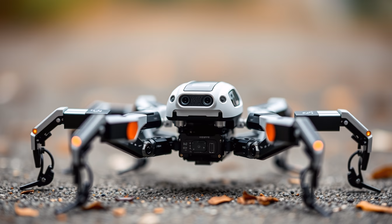 hexapod robot moving in editorial style