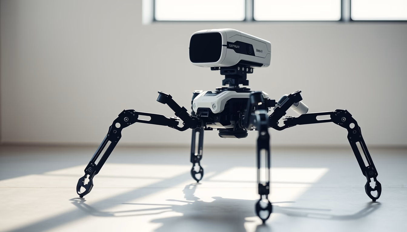 hexapod robot moving in editorial style