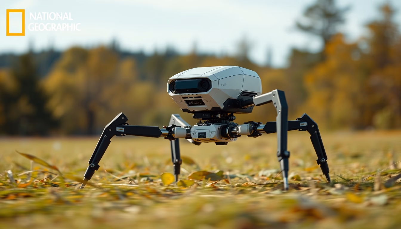 Hexapod robot moving em estilo editorial