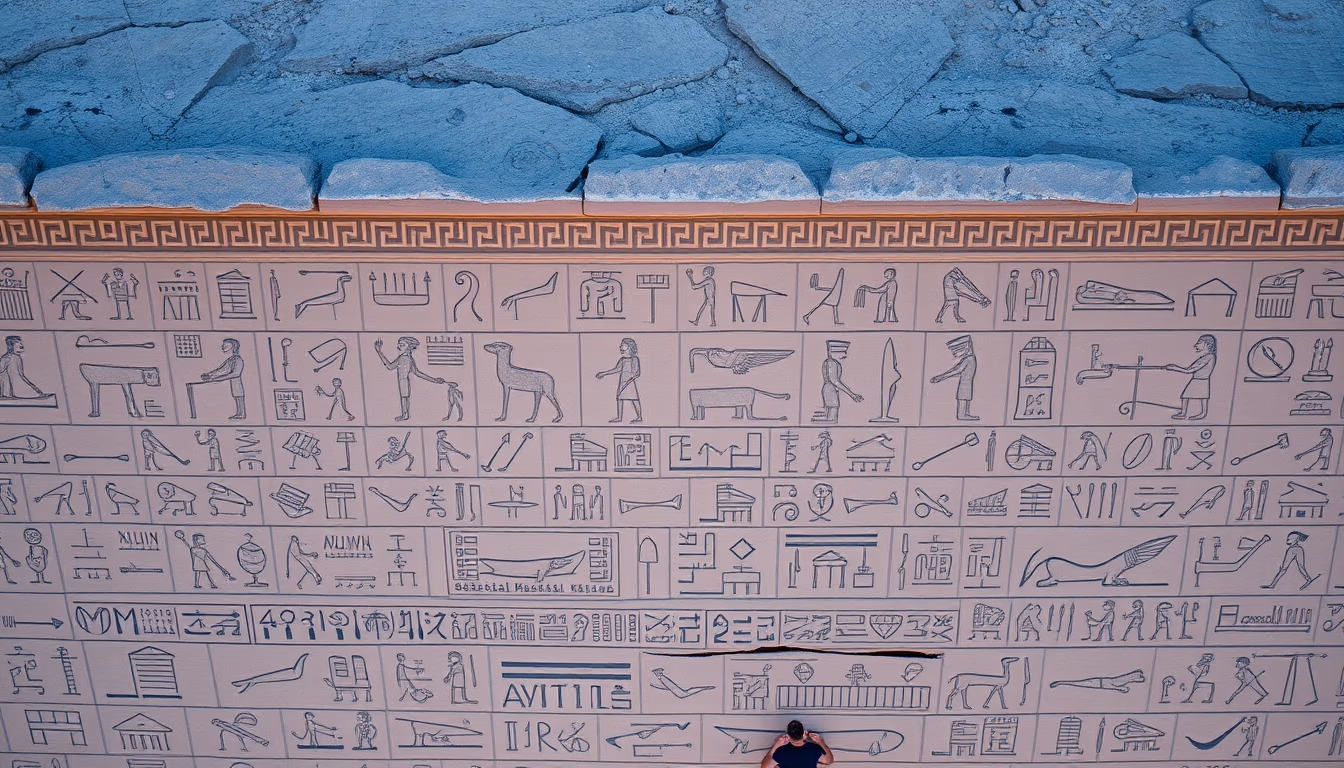 hieroglyphs egyptian wall in editorial style